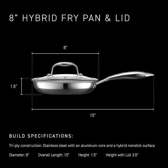 HexClad Hybrid Nonstick 8-Inch Frying Pan with Glass Lid