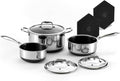 HexClad Hybrid Nonstick 6-Piece Pot Set 2QT, 3QT & 8QT Pots with Glass Lids