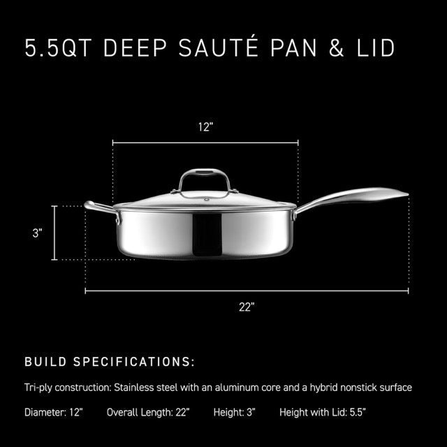 HexClad Hybrid Nonstick 5.5-Quart Deep Sauté Pan with Glass Lid