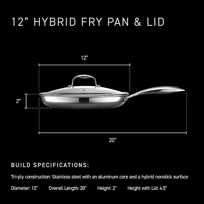 HexClad Hybrid Nonstick 12-Inch Frying Pan with Glass Lid