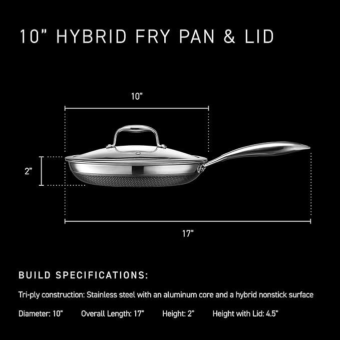 HexClad Hybrid Nonstick 10-Inch Frying Pan with Glass Lid