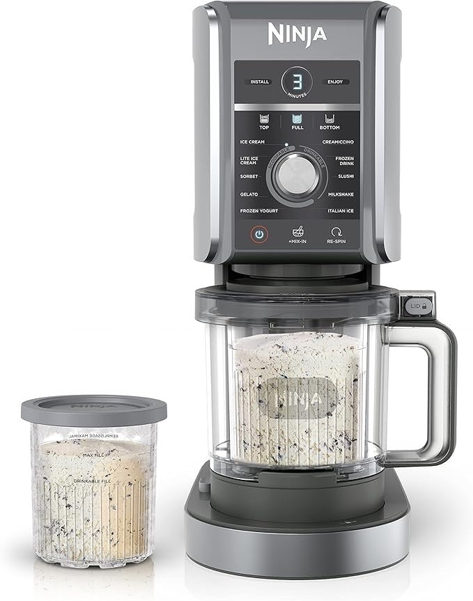 Ninja CREAMi Deluxe NC501 Ice Cream Maker – 11-in-1 Frozen Treat Machine – XL Capacity – Includes (2) 24 oz Family-Size Tubs – Silver