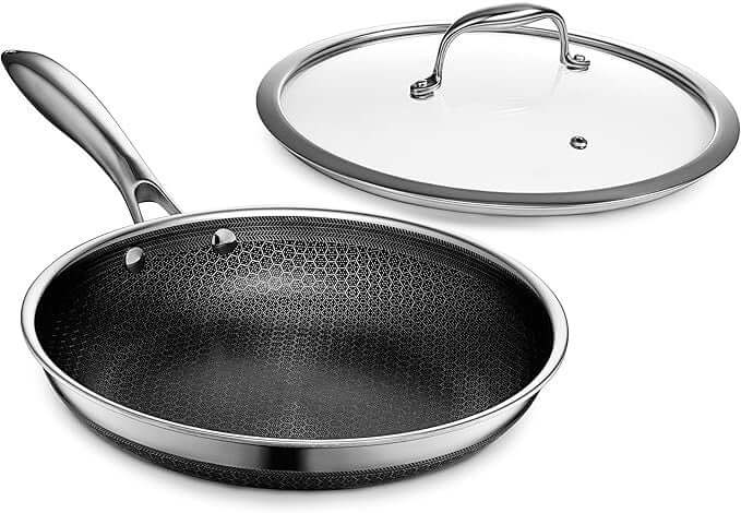 HexClad Hybrid Nonstick 10-Inch Frying Pan with Glass Lid