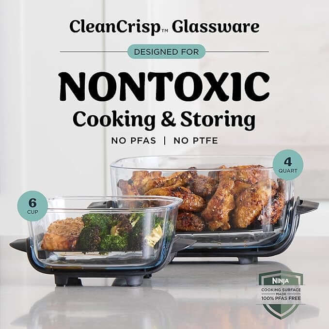 Ninja Crispi 4-in-1 Glass Air Fryer 450°F Non-Toxic 4QT & 6-Cup Glass Containers w/Lids