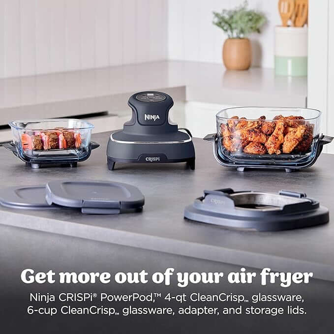 Ninja Crispi 4-in-1 Glass Air Fryer 450°F Non-Toxic 4QT & 6-Cup Glass Containers w/Lids