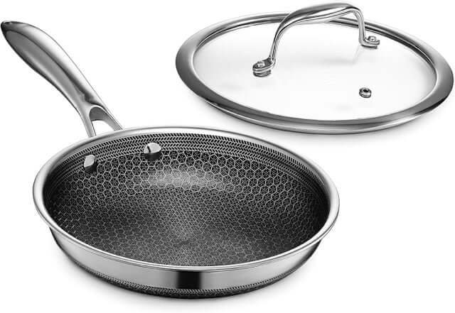 HexClad Hybrid Nonstick 8-Inch Frying Pan with Glass Lid