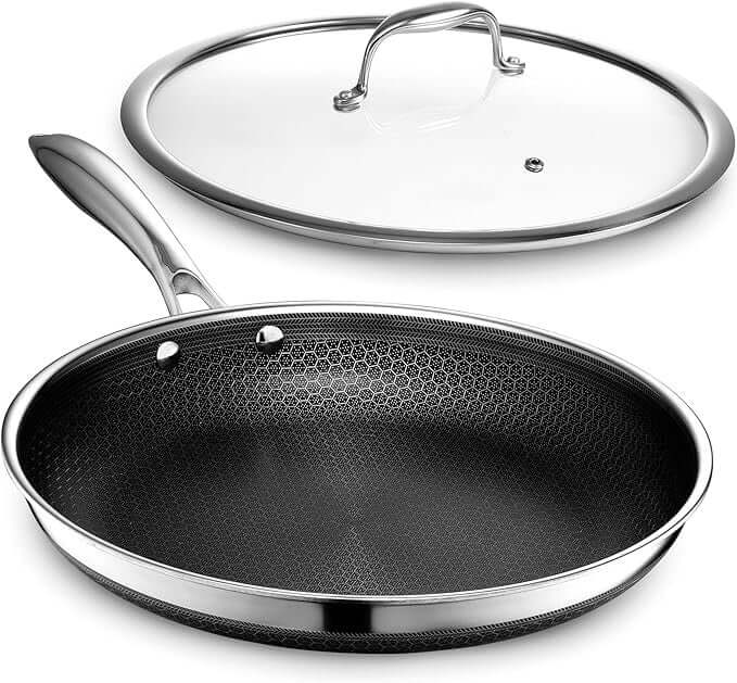 HexClad Hybrid Nonstick 12-Inch Frying Pan with Glass Lid