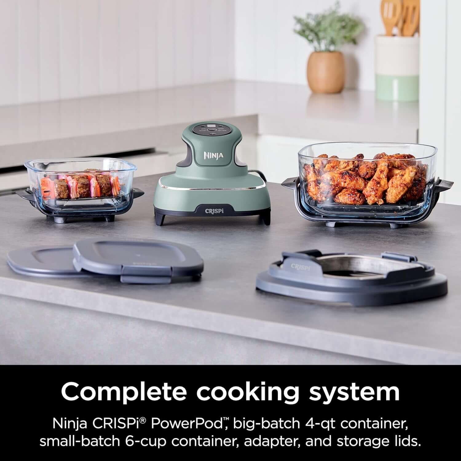 Ninja Crispi 4-in-1 Glass Air Fryer 450°F Non-Toxic 4QT & 6-Cup Glass Containers w/Lids