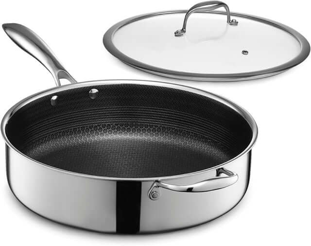 HexClad Hybrid Nonstick 5.5-Quart Deep Sauté Pan with Glass Lid