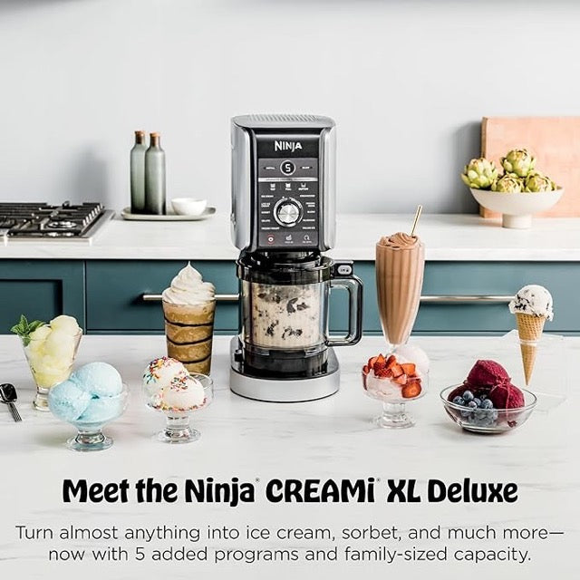 Ninja CREAMi Deluxe NC501 Ice Cream Maker – 11-in-1 Frozen Treat Machine – XL Capacity – Includes (2) 24 oz Family-Size Tubs – Silver