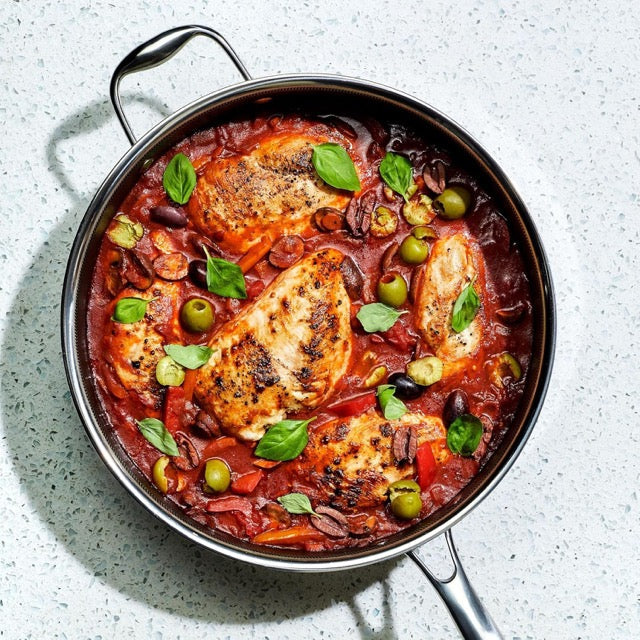 HexClad Hybrid Nonstick 5.5-Quart Deep Sauté Pan with Glass Lid